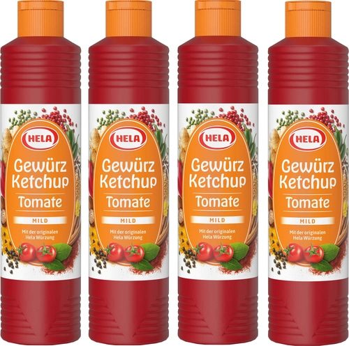 4 x Hela Ketchup Tomate mild Gewürzketchup 800 ml Flasche Ketchupflasche