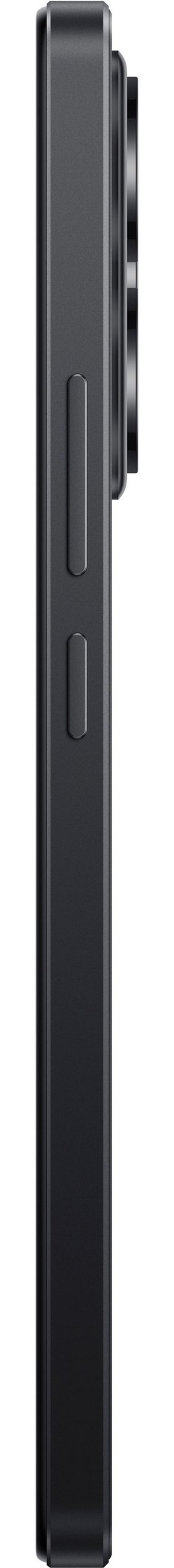 Schwarzes Smartphone mit Knöpfen und Kamera, Seitenansicht, isoliert auf Weiß