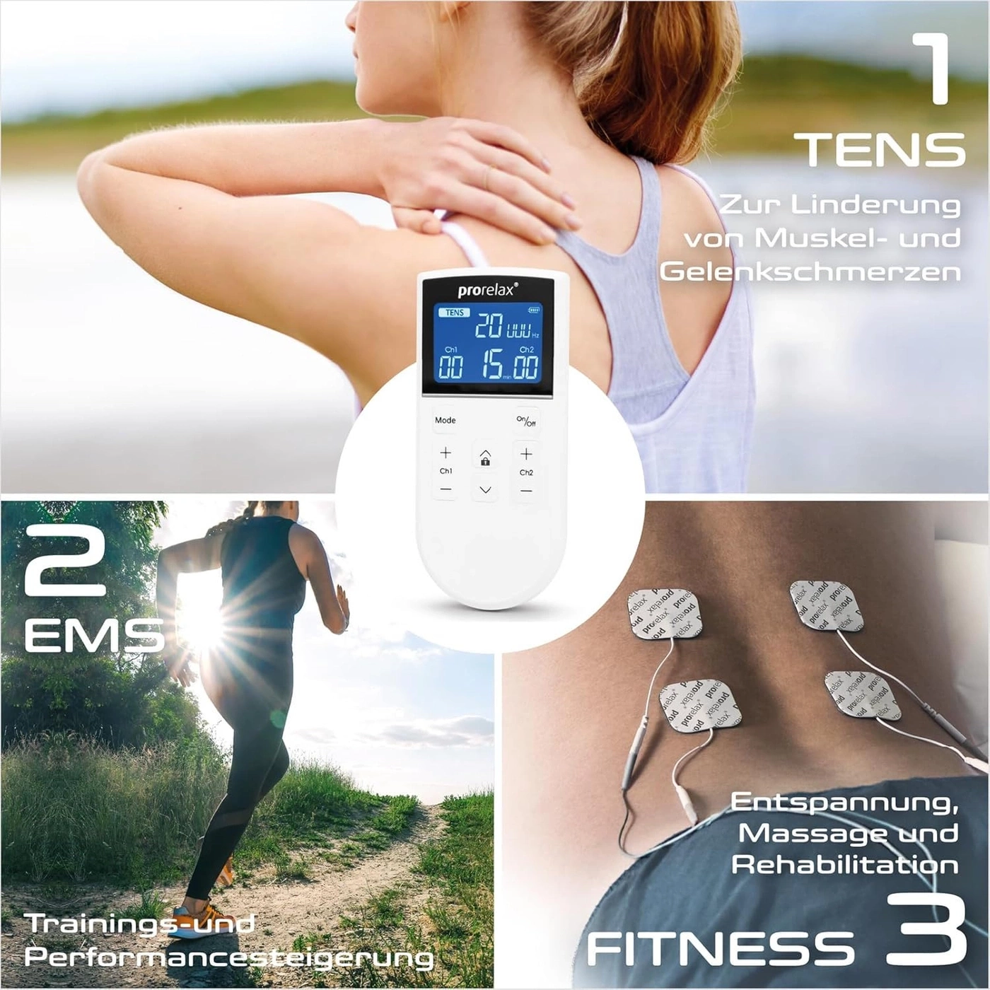TENS EMS Fitness Gerät zur Schmerzlinderung und Leistungssteigerung