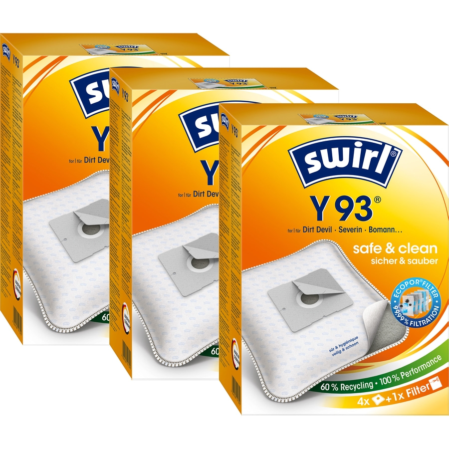 SWIRL Staubsaugerbeutel Y 93 EcoPor® für Dirt Devil, Severin, Bomann 12 Beutel