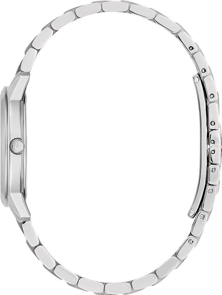 Silberne Armbanduhr, Seitenansicht, Detailaufnahme, elegantes Design, Metallarmband