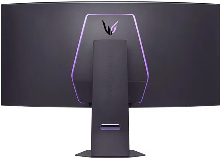 Rückseite eines Monitors mit LG-Logo und lila Beleuchtung
