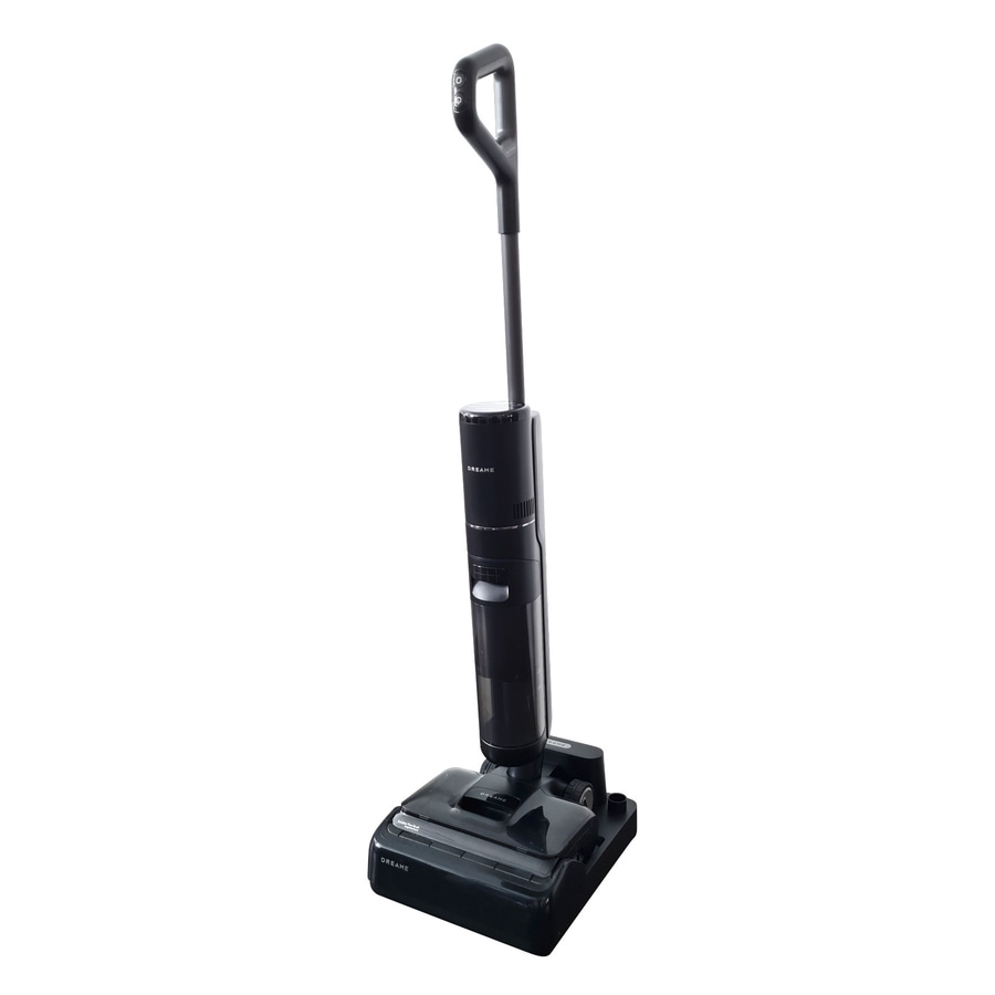 Schwarzer Staubsauger mit Griff und Dreame-Logo auf weißem Hintergrund
