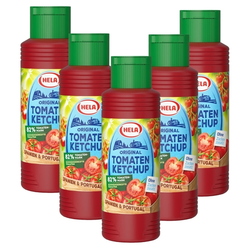 5x Hela 300 ml Original Ketchup ohne Zuckerzusatz Tomatenketchup aus 82% Mark
