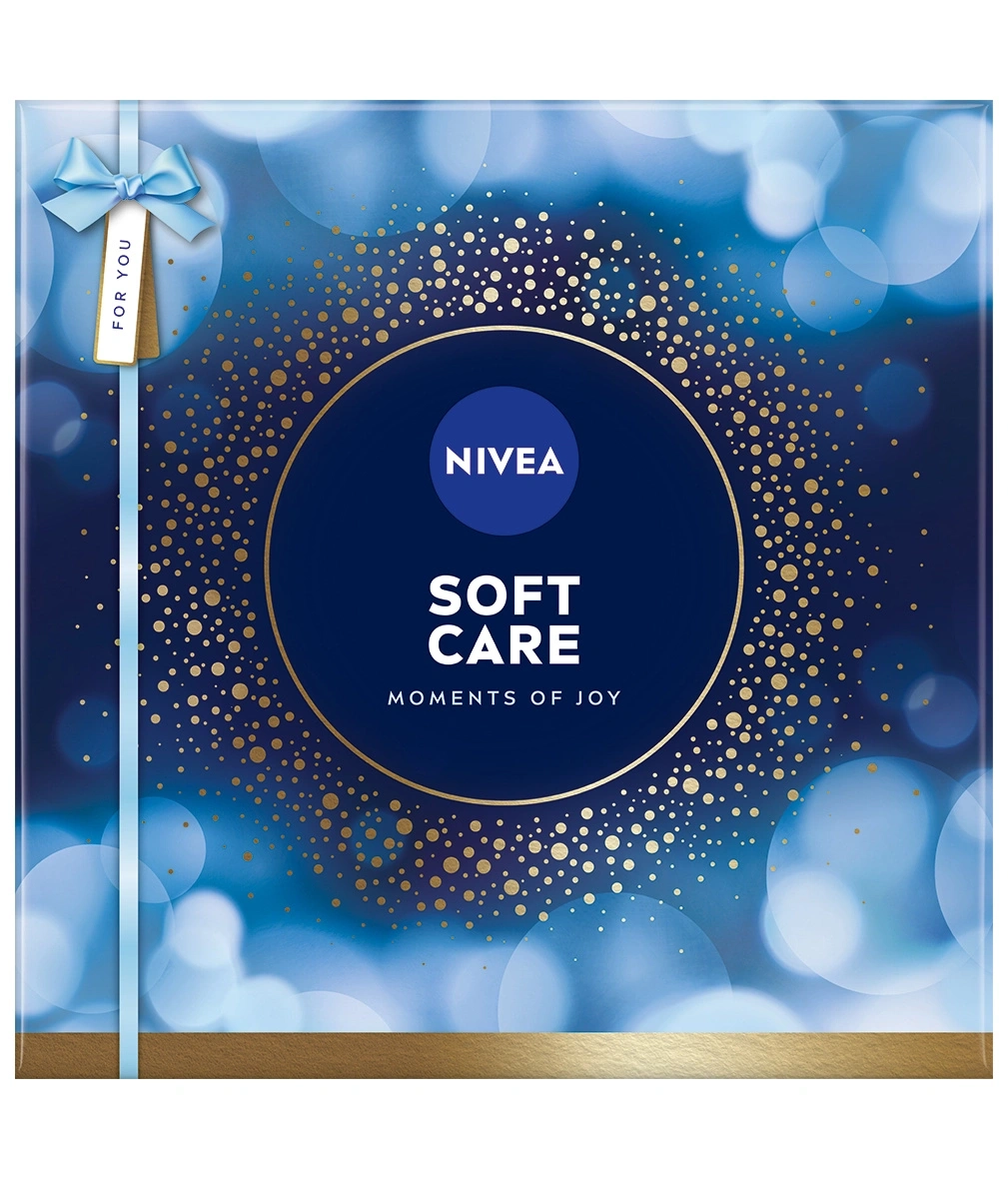 Nivea Soft Care Moments of Joy Geschenkset mit blauem Band und goldenen Punkten