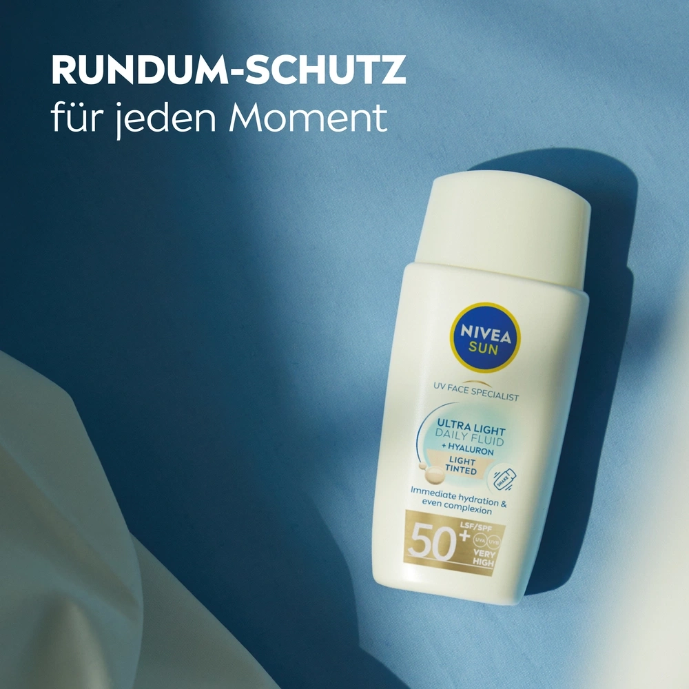 Nivea Sun Sonnencreme, Rundum-Schutz, Ultra Light Daily Fluid, LSF 50, für jeden Moment