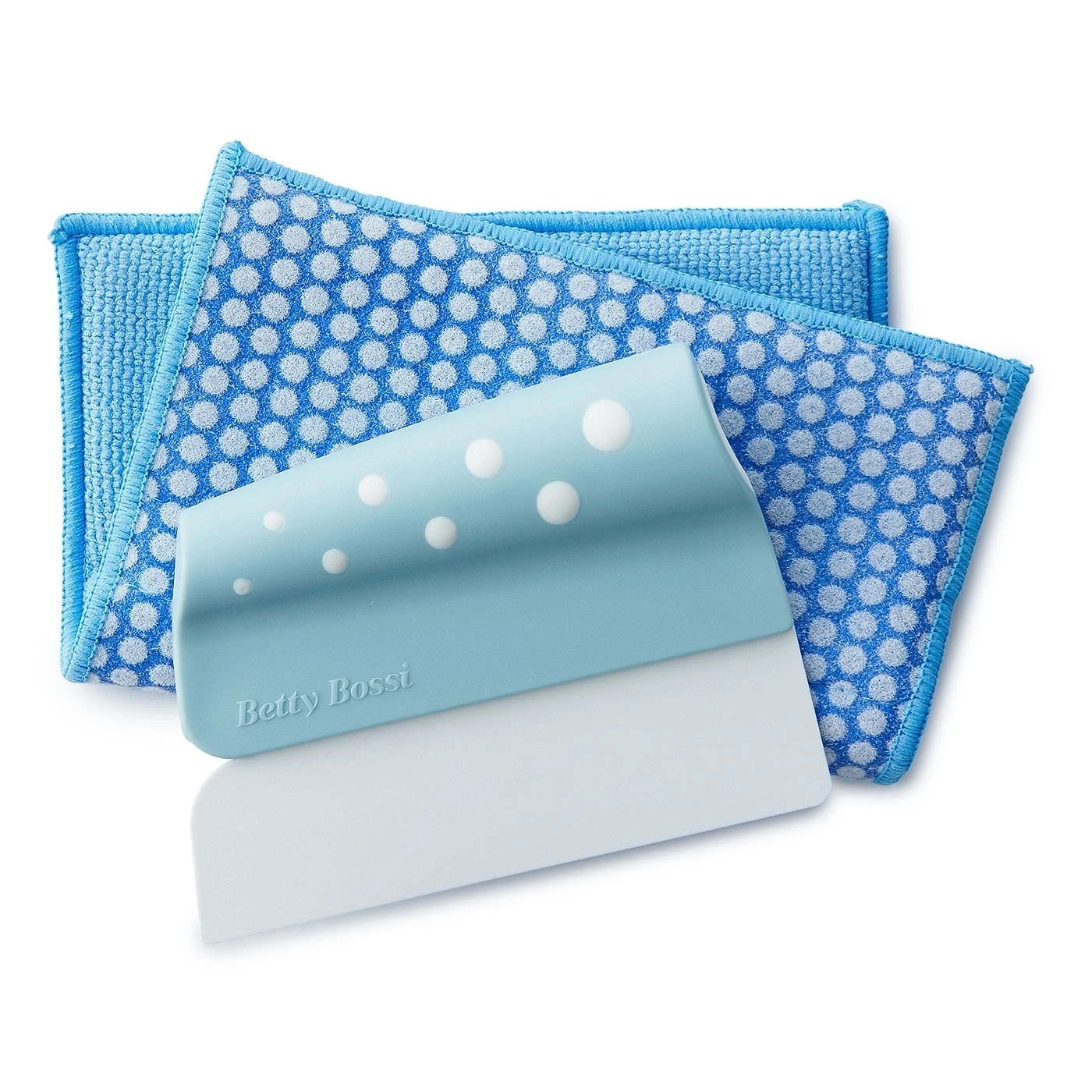 Blaues Putzset mit Wischer und Mikrofasertüchern, Betty Bossi
