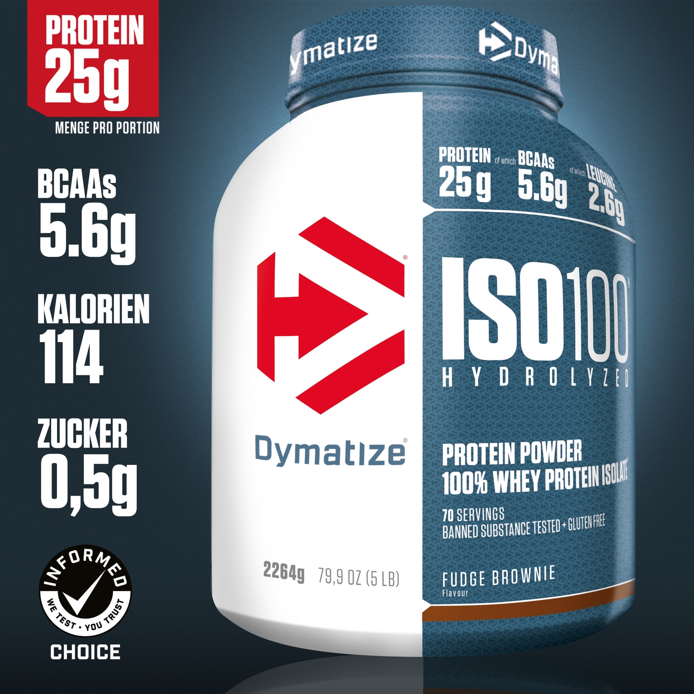 Dymatize ISO100 Proteinpulver, Fudge Brownie Geschmack, 25g Protein pro Portion