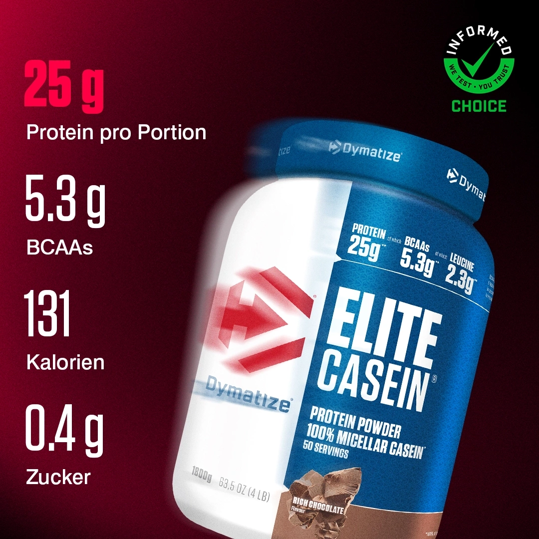 Dymatize Elite Casein Protein Pulver mit Nährwertangaben
