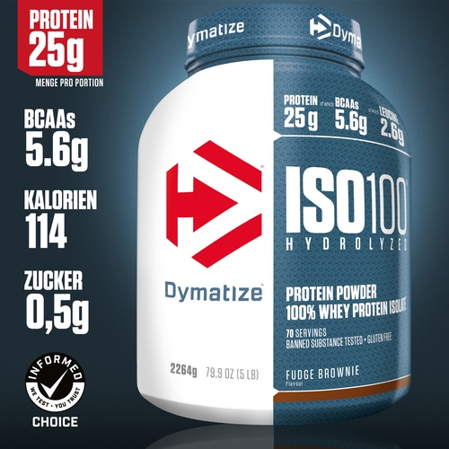 DYMATIZE Whey Protein Pulver Shake Hydrolysat Eiweiß ISO 100 Fudge Brownie 2264g