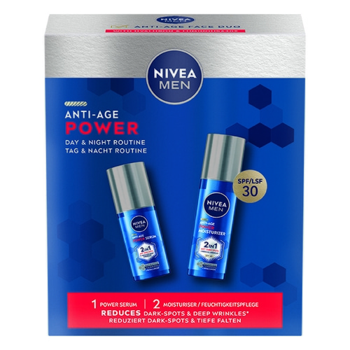 NIVEA MEN Anti-Age Gesichtspflege Set Power Serum 30ml Feuchtigkeitscreme 50ml