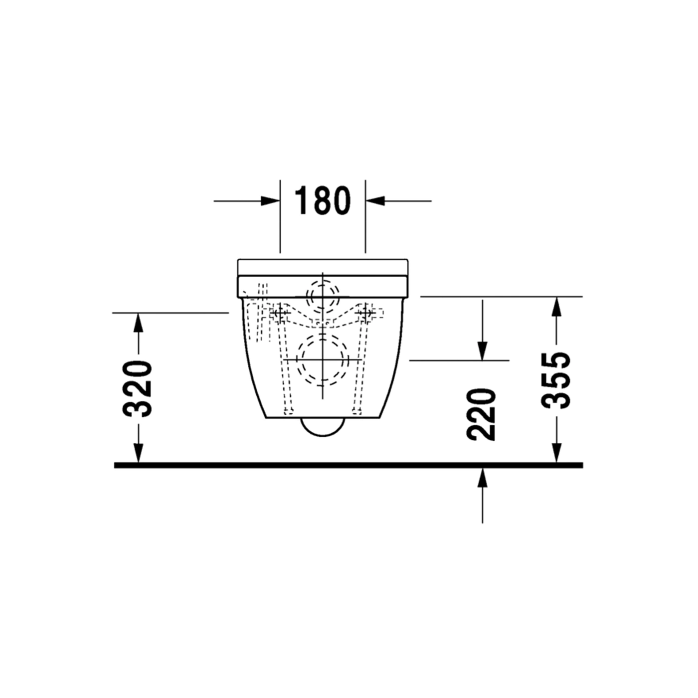 Zeichnung eines Wand-WC mit Bemaßungen: 180, 320, 220, 355 mm