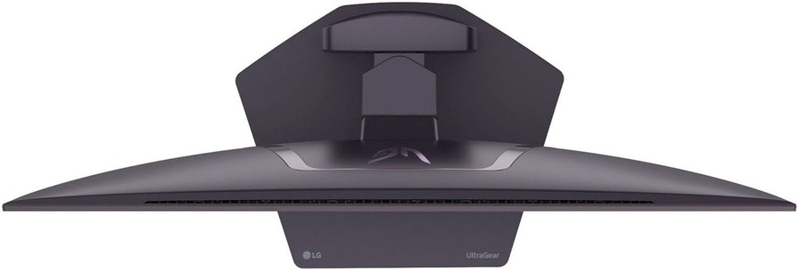 Rückansicht eines LG UltraGear Monitors im Top-Down-Format.