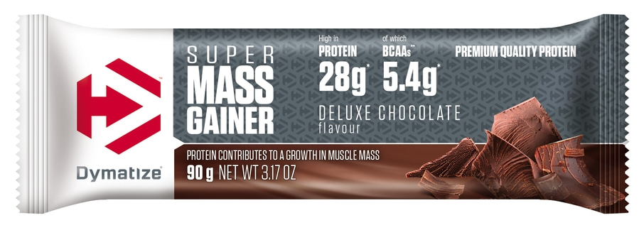 Proteinriegel von Dymatize, Super Mass Gainer, Deluxe Chocolate, 28g Protein, 5.4g BCAAs