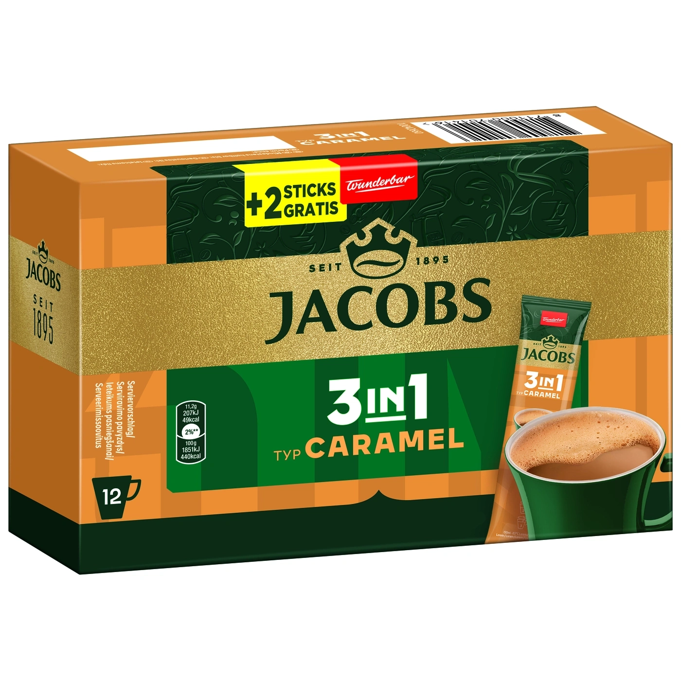 Jacobs 3in1 Karamell Kaffee mit 12 Tassen und GRATIS Beilagen
