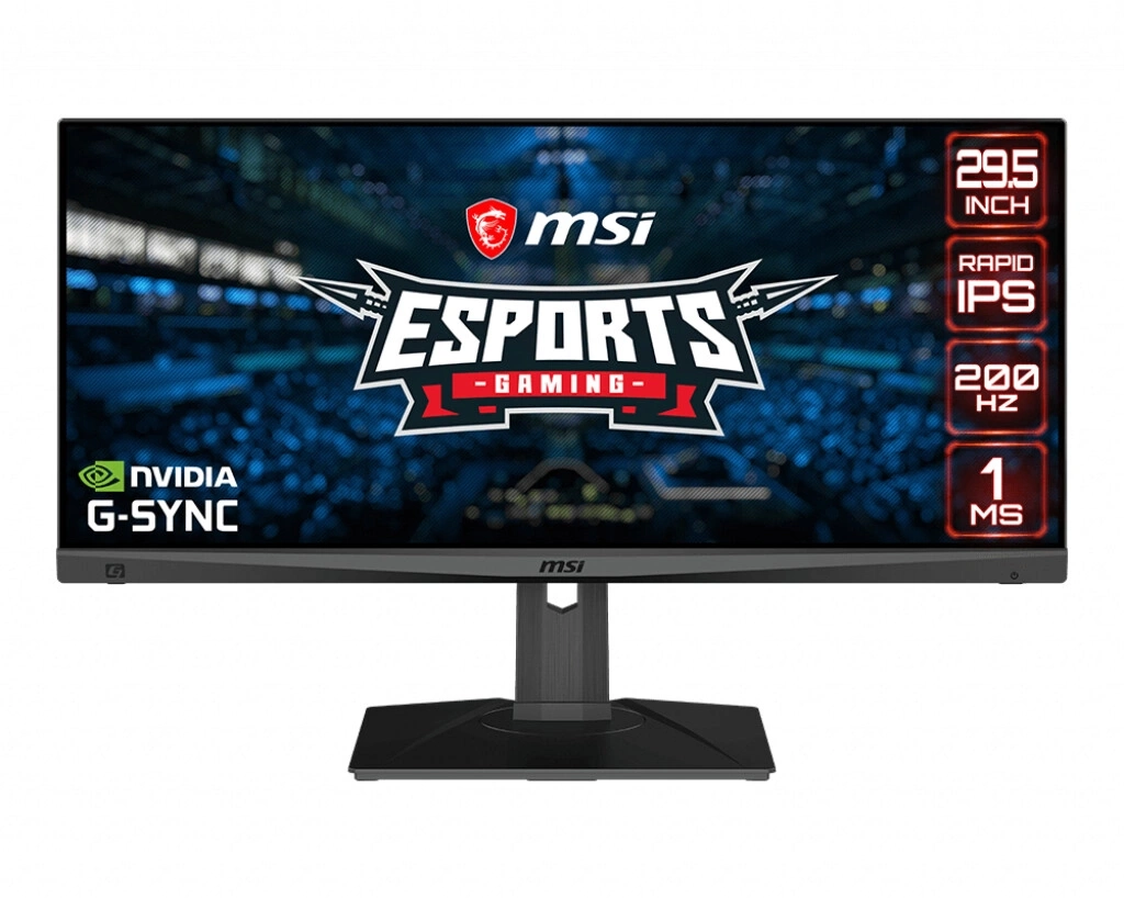 MSI Gaming Monitor mit Esports-Branding und G-Sync-Technologie.