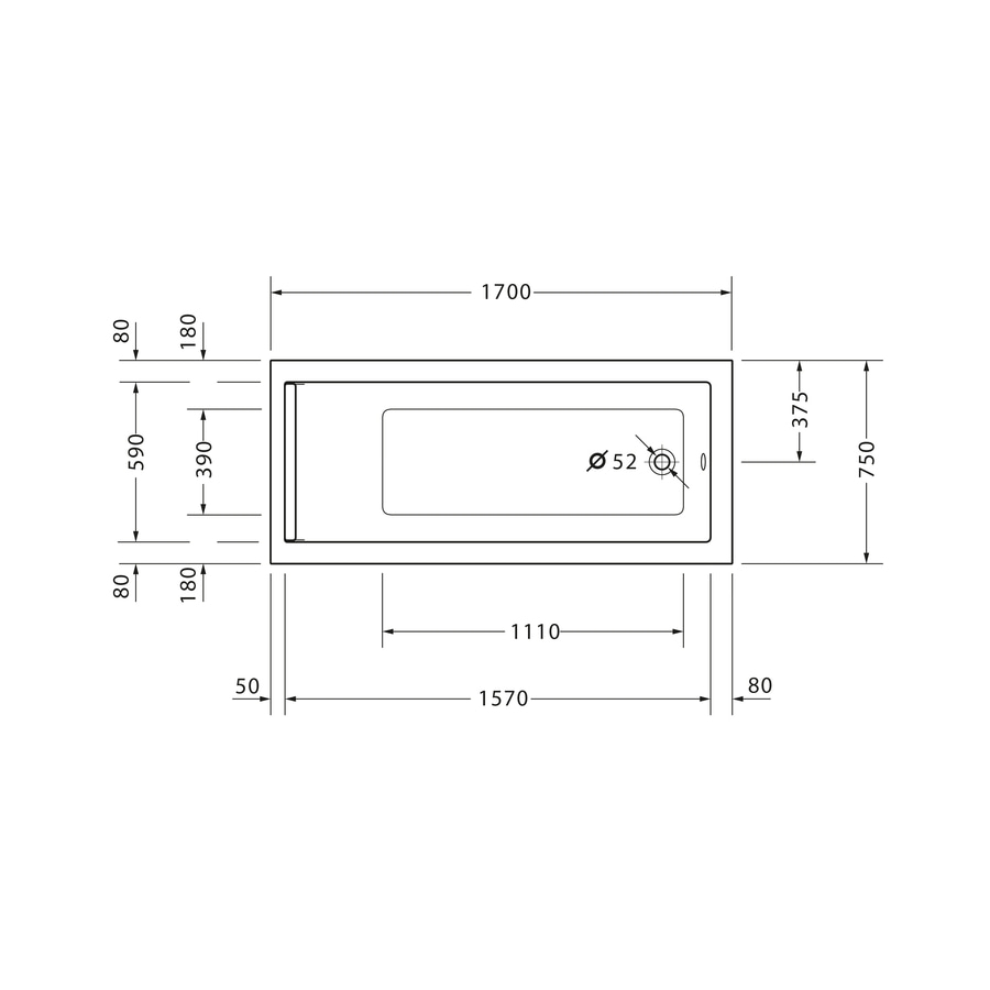 DURAVIT Badewanne Starck 1700 x 750 mm Weiß mit 1 Rückenschräge Acryl