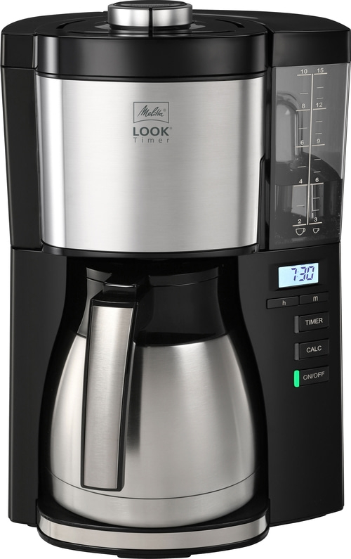 Kaffeemaschine mit Timer und digitaler Anzeige, Melitta Look Timer, schwarz und silber