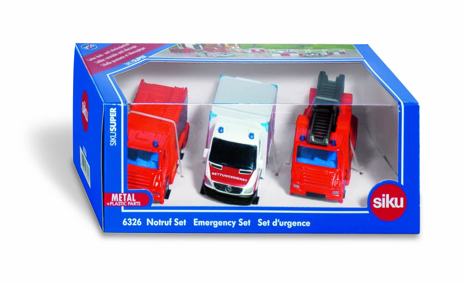 SIKU Notruf Set 6326 Notrufzentrale Feuerwehr Rettungswagen Modellauto