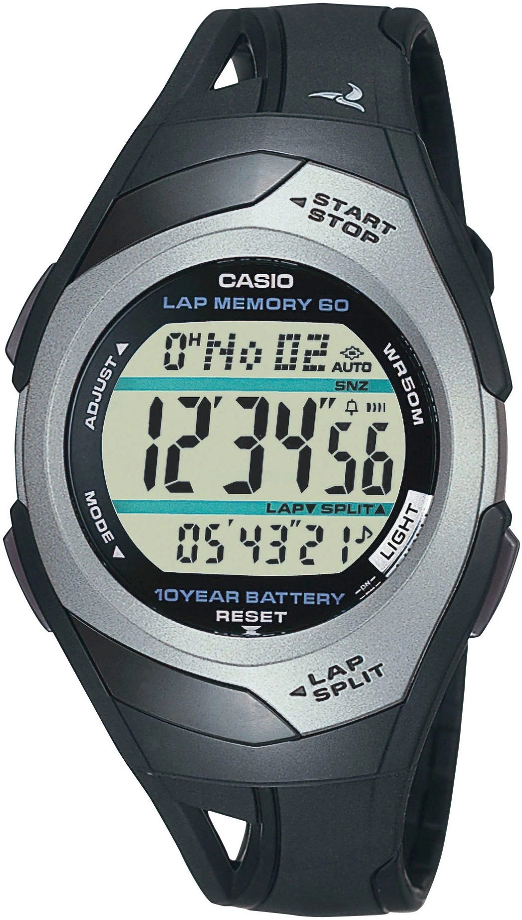 Graue und schwarze Casio Sportuhr mit digitaler Anzeige