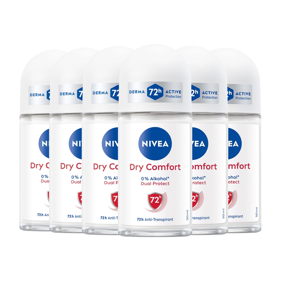 Nivea Dry Comfort Deodorant-Roller, 72h Schutz, 0% Alkohol, 50ml, 6 Stück