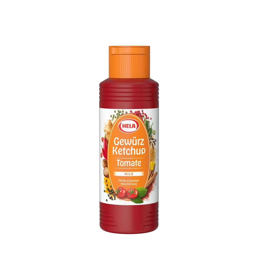 Hela Gewürz Ketchup Tomate mild Flasche, Produktbild, Lebensmittel, Gewürze, Tomaten