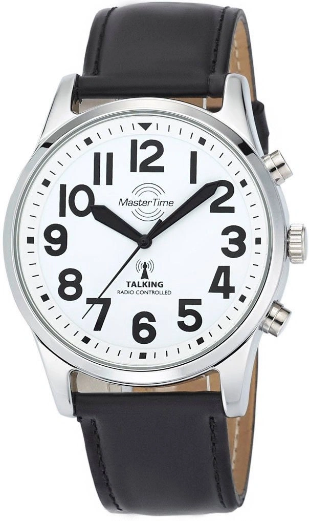 Herrenuhr mit weißem Zifferblatt und schwarzem Lederarmband