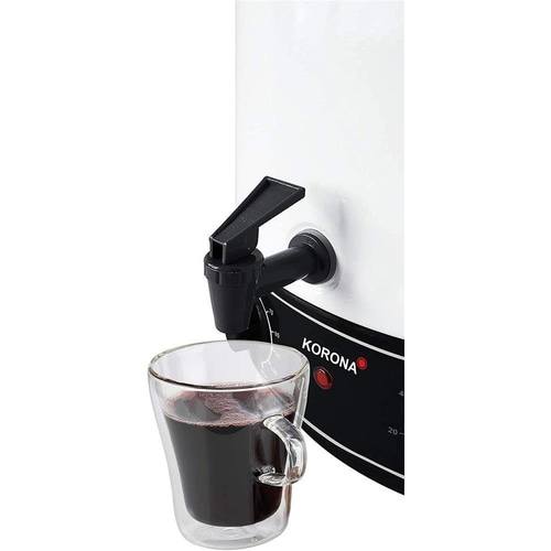 Kaffeemaschine mit Glasbecher, gefüllt mit dunklem Getränk, Marke Korona
