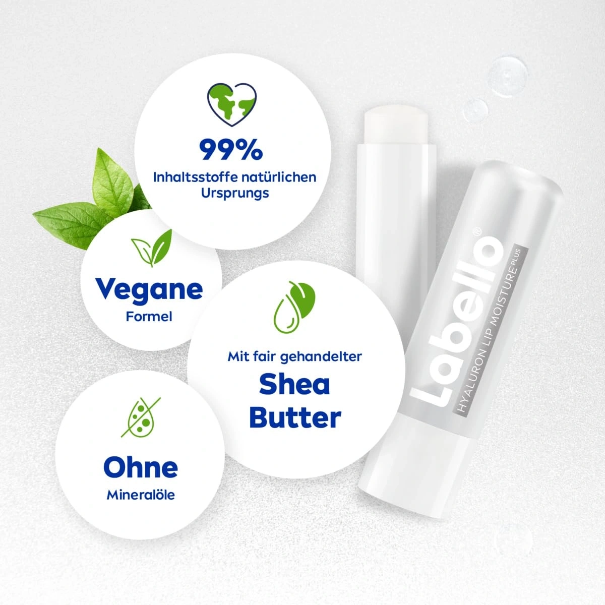 Labello Lippenpflege mit 99% natürlichen Inhaltsstoffen, vegan, ohne Mineralöle und Sheabutter.