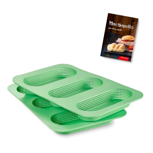 BETTY BOSSI Backform Mini-Baguettes 2 Stück Brot Baguette Silikon Grün NEU