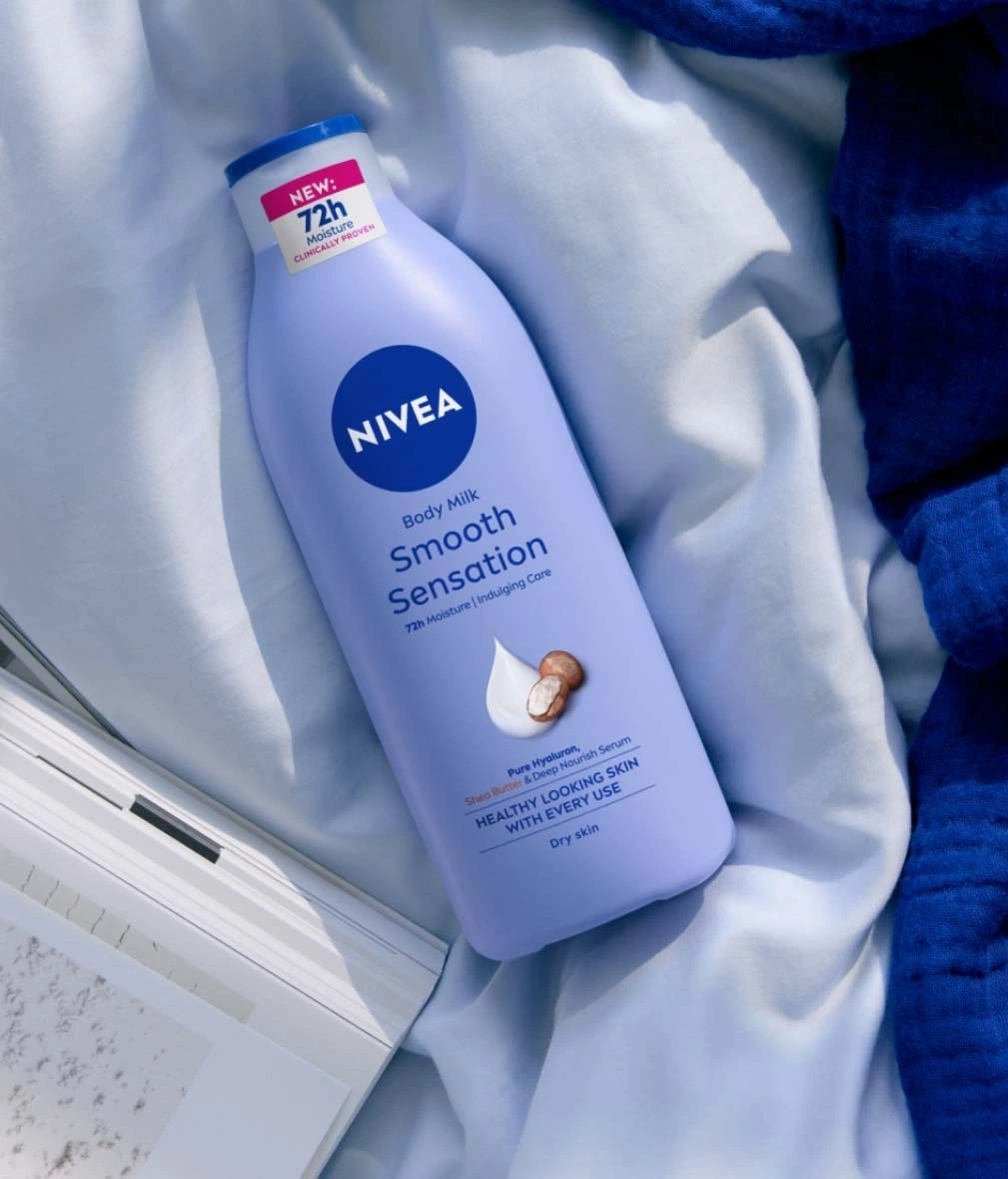 Nivea Body Milk Smooth Sensation, 72h Feuchtigkeit, für trockene Haut, mit Shea Butter