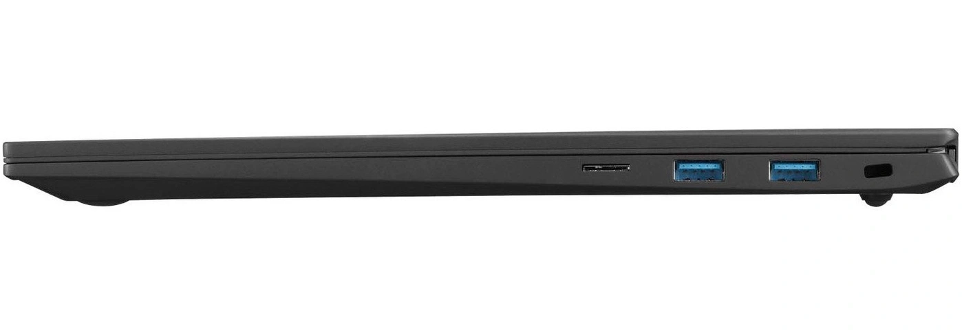 Seite eines schwarzen Laptops mit Anschlussen