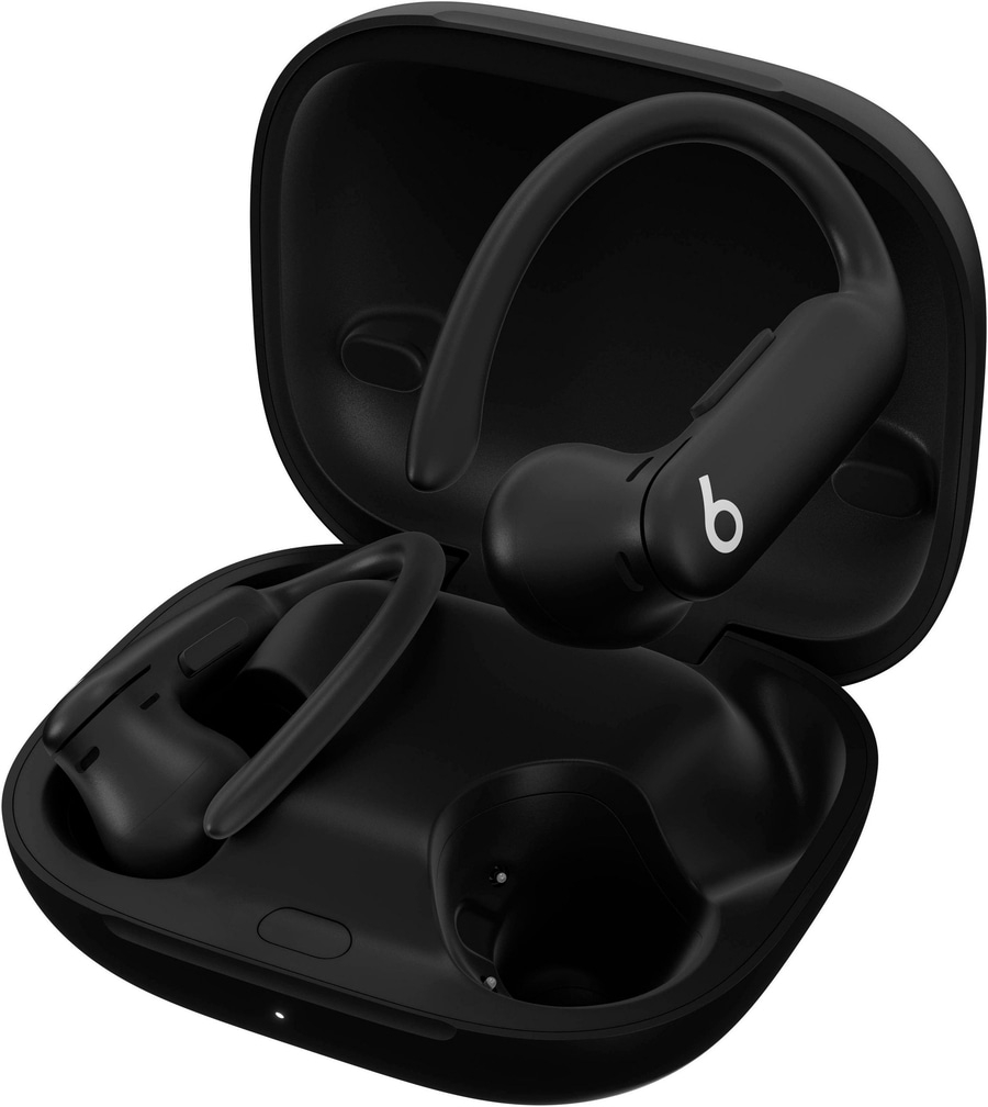 Schwarze kabellose Kopfhörer mit Ladecase und Beats-Logo