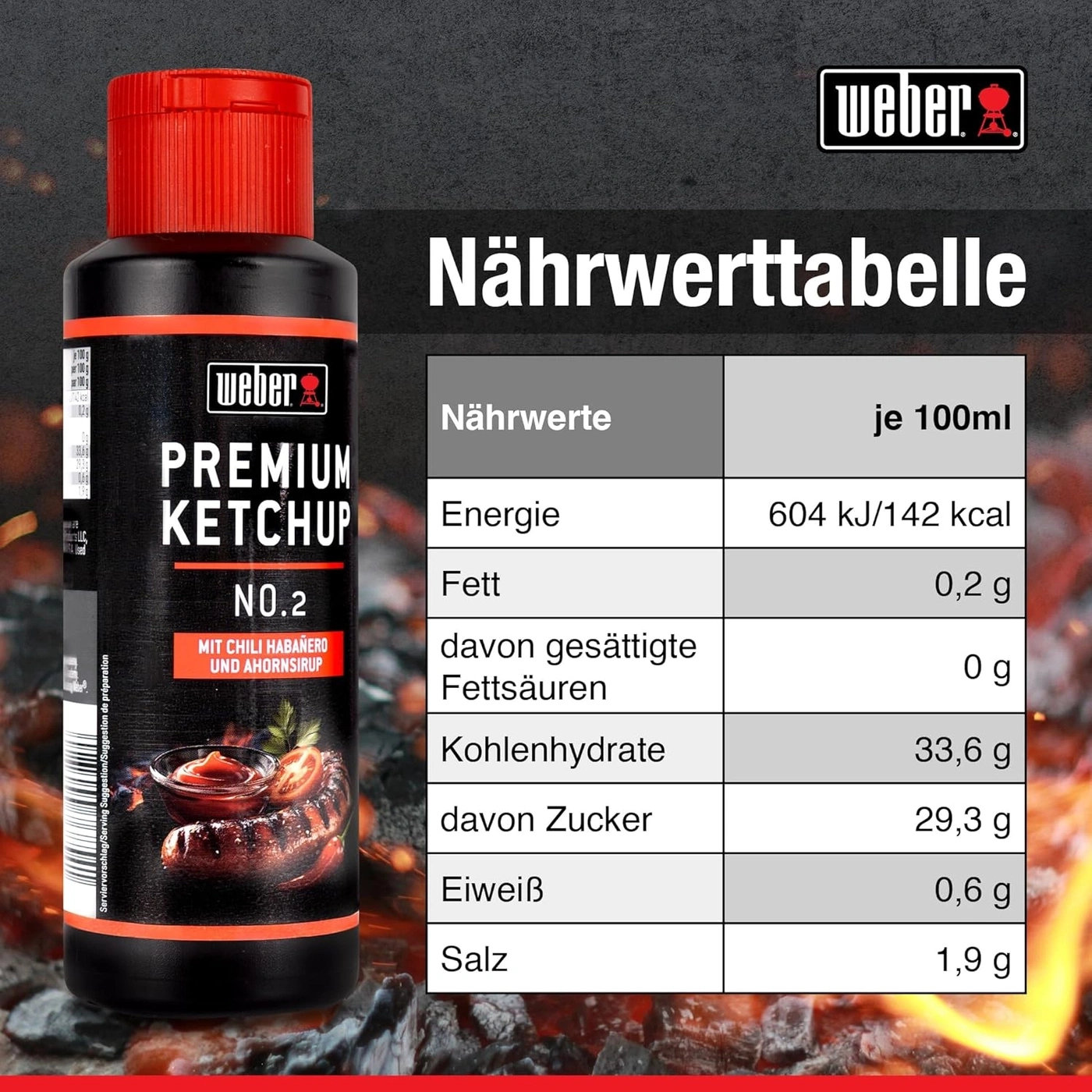 6x 300 ml Weber Ketchup Premium Ketchup No.2 Gourmetsauce Flasche würzig fein