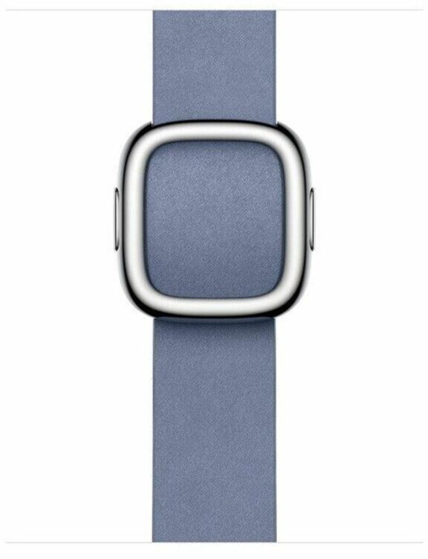 Uhr mit blauem Armband und silbernem Gehäuse, Nahaufnahme