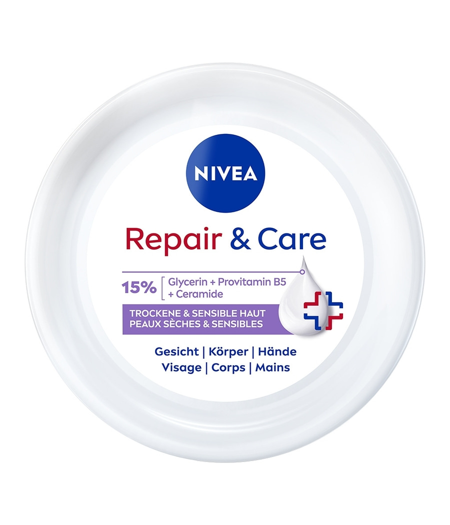 Nivea Repair & Care Creme für Gesicht, Körper und Hände. Trockene und sensible Haut.