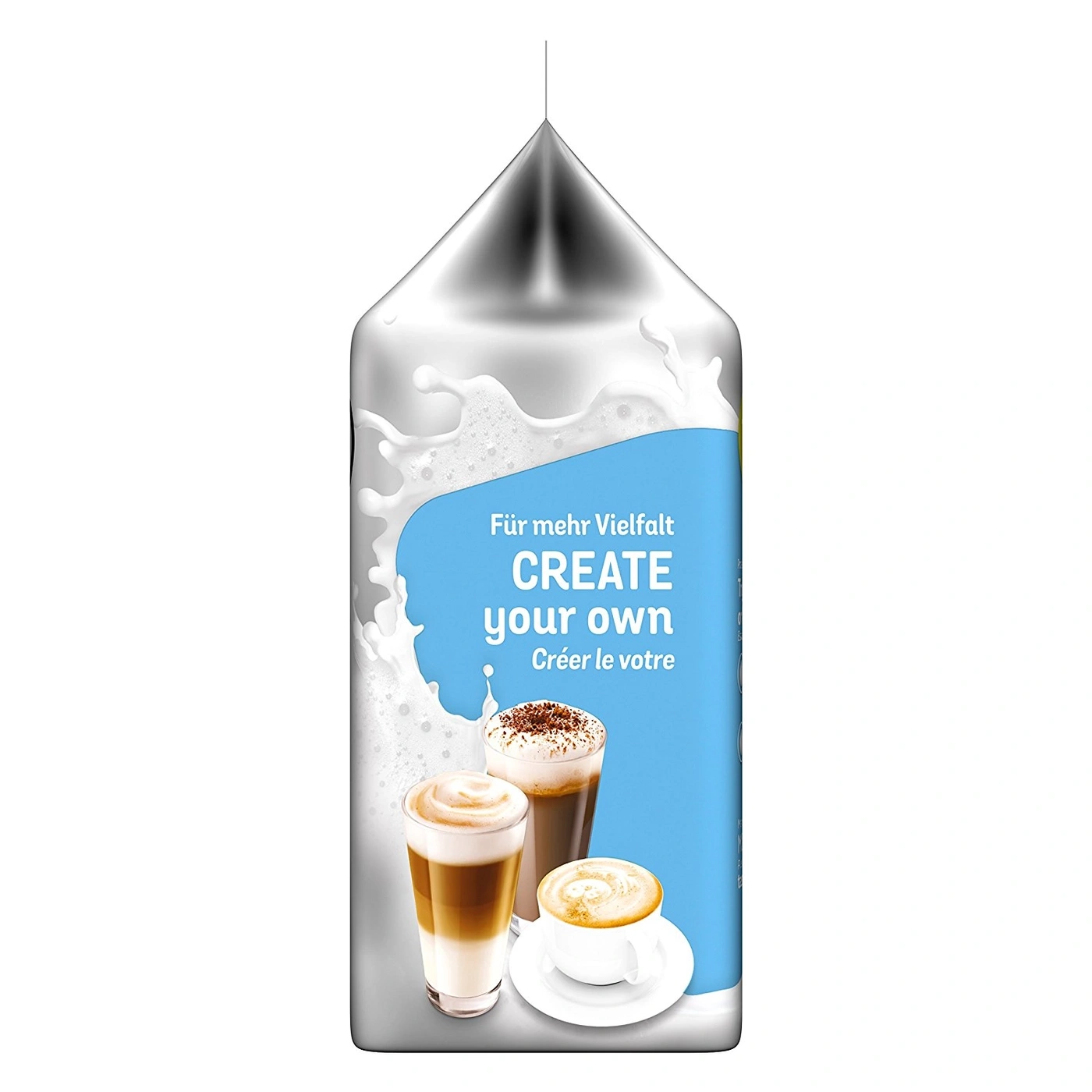 Milchpackung mit Kaffeegetränken, Text: "CREATE your own"