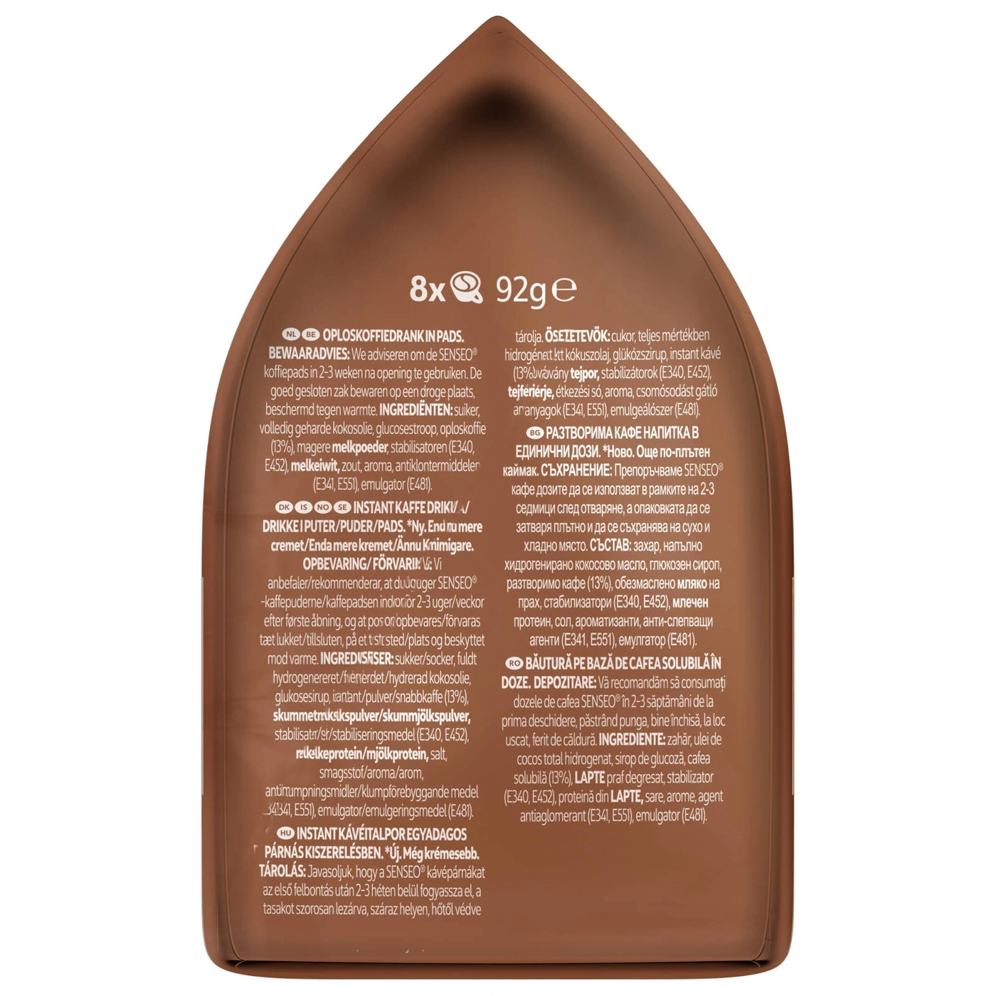 Kaffee-Pads Packung, 8 Stück, 92g, Zutaten, Gebrauchsanweisung, Lagerung, Haltbarkeit, Kaffeegetränk