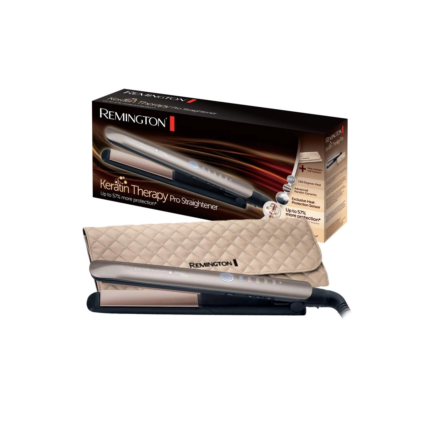 Remington Keratin Therapy Pro Glätteisen mit Hitzeschutztasche und Box