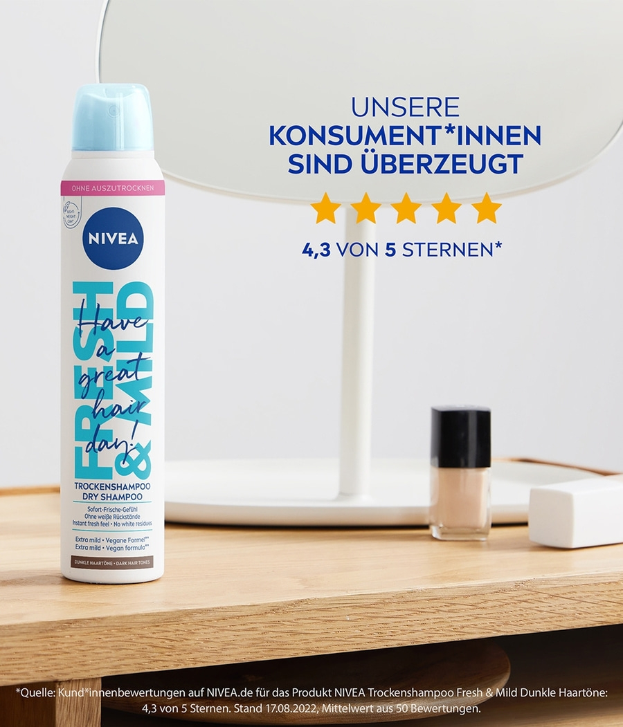 NIVEA Trockenshampoo Hair Care Fresh & Mild Dunkle Haartöne mild vegan 3 x 200ml