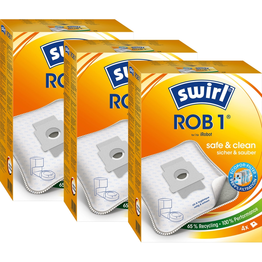 Swirl ROB 1 Staubsaugerbeutel für iRobot, 4er Packung, sicher und sauber, 65% Recycling