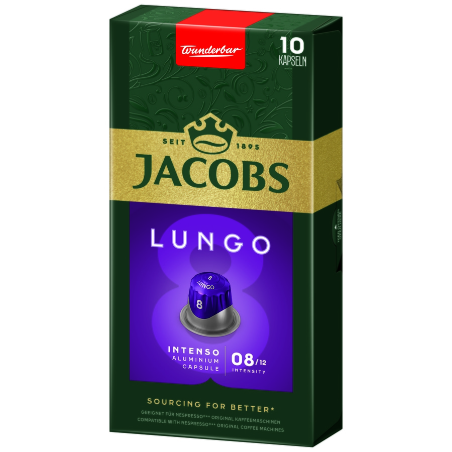JACOBS Kapseln Lungo 8 Intenso 100 Nespresso®* kompatible Kaffeekapseln 10 x 10