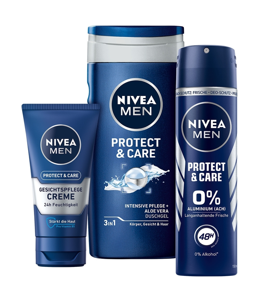 NIVEA MEN Travel Buddy Geschenkset Protect & Care Deo Pflegedurche Creme Tasche