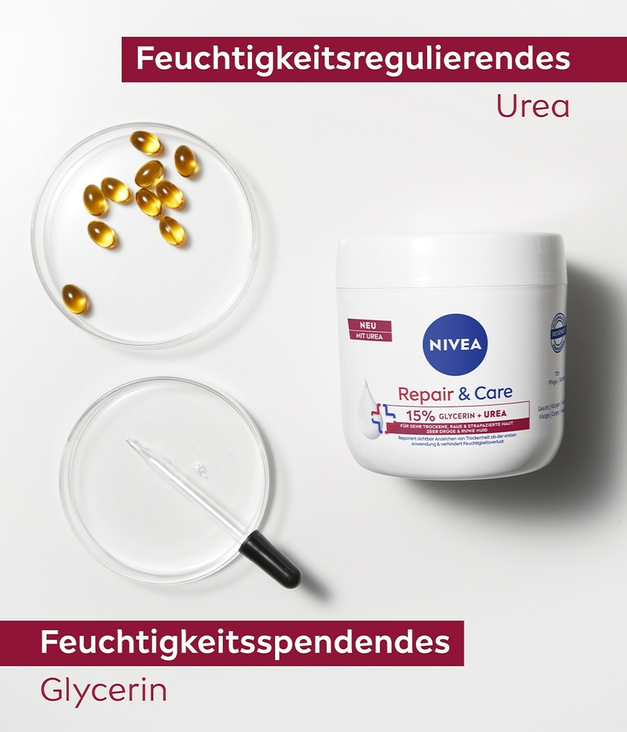 NIVEA Creme Repair & Care Creme-Tiegel Urea Glycerin 72h Feuchtigkeit 2 x 400 ml