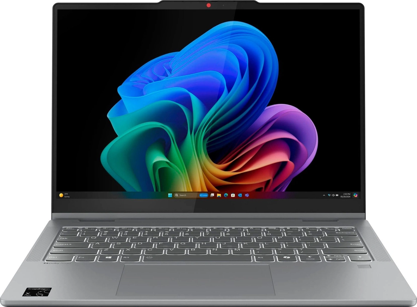 Ein offenes Laptop mit einem bunten Hintergrund auf dem Bildschirm.