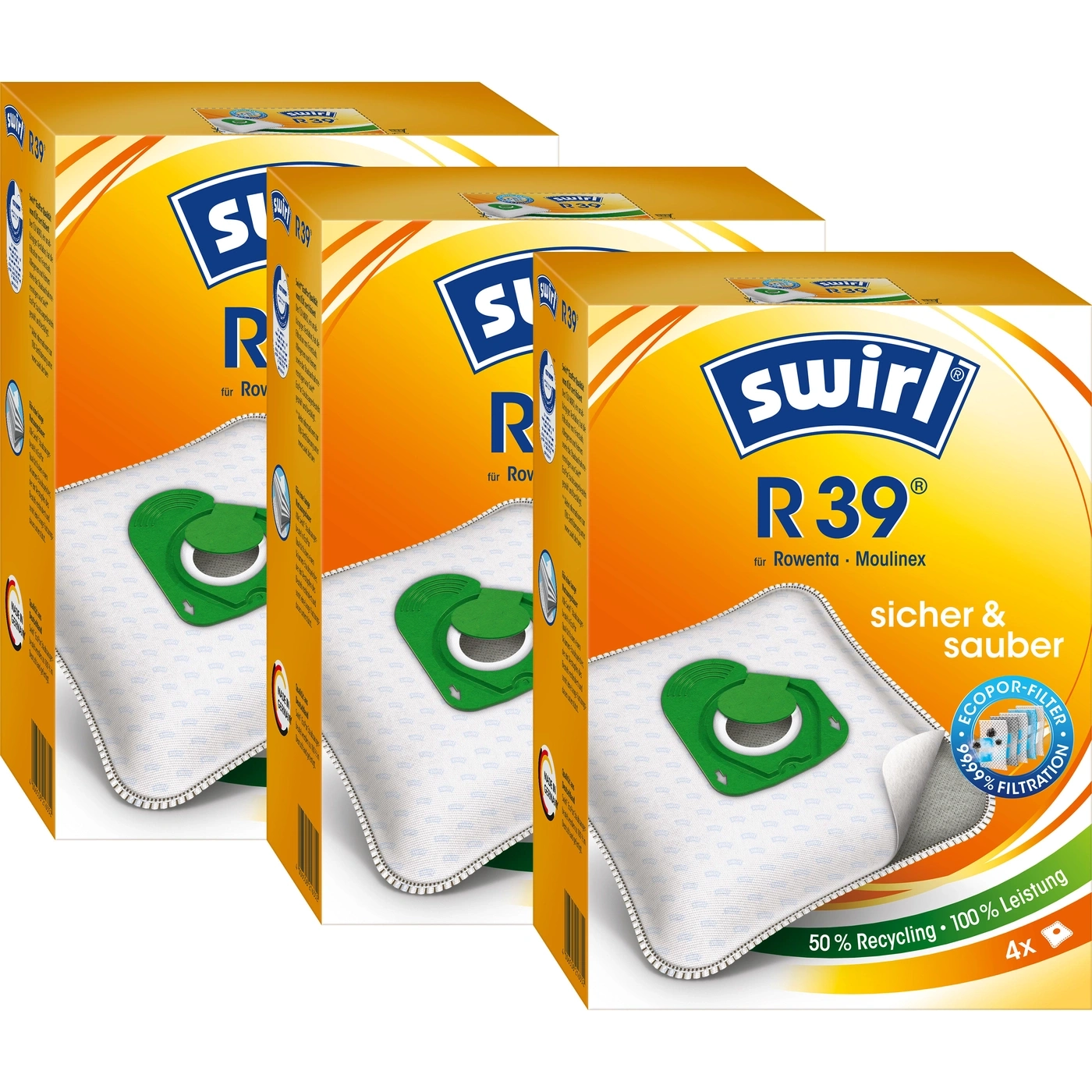 Swirl R39 Staubsaugerbeutel, 4er Packung, für Rowenta und Moulinex, sicher und sauber