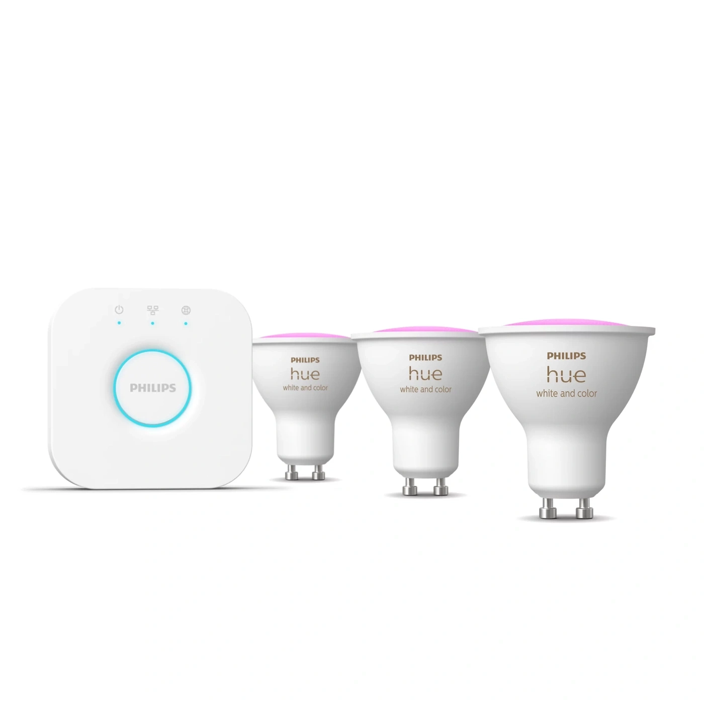 PHILIPS Hue WCA GU10 Smart LED Starter Set 3x Color Spot Smart Bulb + Bridge NEU