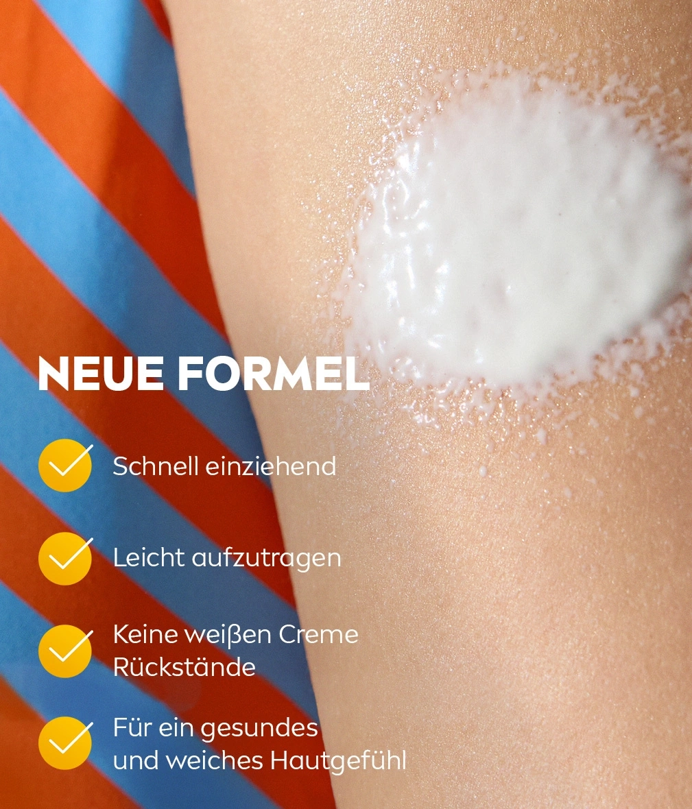 Neue Formel zieht schnell ein, ist leicht aufzutragen und hinterlässt gesunde Haut.