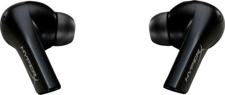 Zwei schwarze HyperX In-Ear-Kopfhörer mit Stiel.