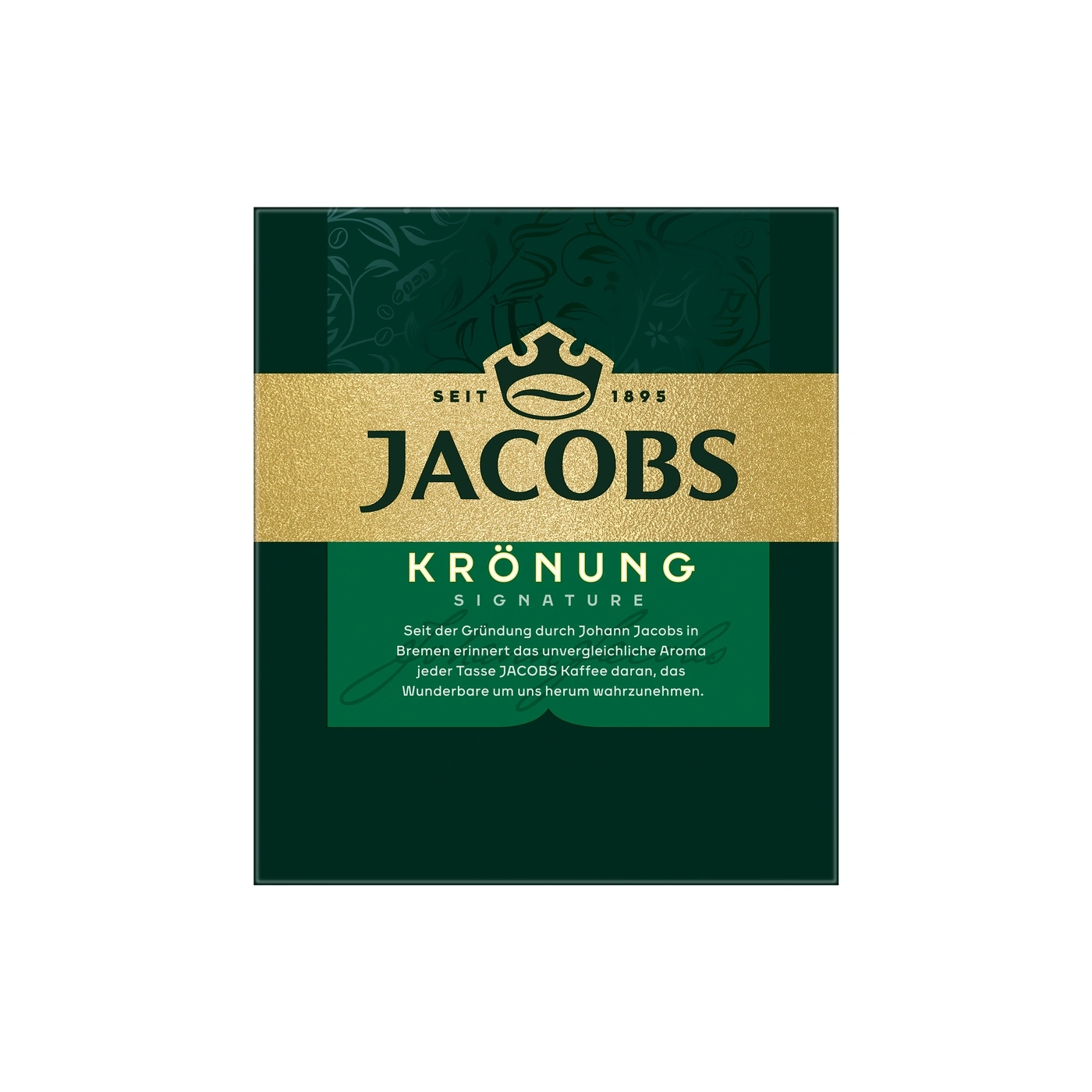 Jacobs Krönung Kaffee mit Text und Ornamenten